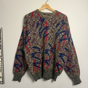 Vintage-Style Gray Multicolour Abstract Pattern Crewneck Sweater by John Henry